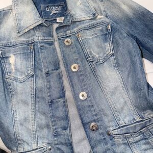 GUESS Light Blue Washed Denim Jacket with Logo Patch